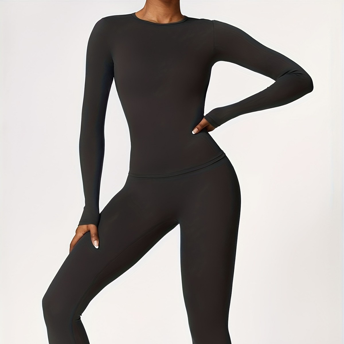 Yoga Fitness Yoga - ชุดโยคะรัดรูป แขนยาว สำหรับวิ่งออกกำลังกายกลางแจ้ง เสื้อผ้าฟิตเนสสำหรับฤดูใบไม้ร่วงและฤดูหนาว ชุดพิลาทิสสำหรับผู้หญิง