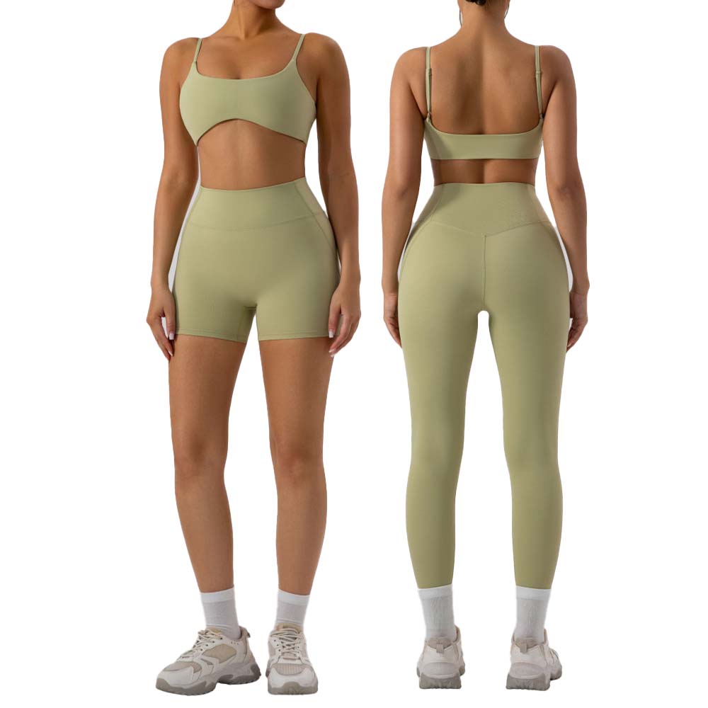 Yoga Và Fitness - วิ่งชุดฝึกซ้อมสายรัดไหล่ปรับได้ฟิตเนสโยคะ Bra & เอวสูง/กางเกงขาสั้น 2 ชิ้นชุดกีฬา