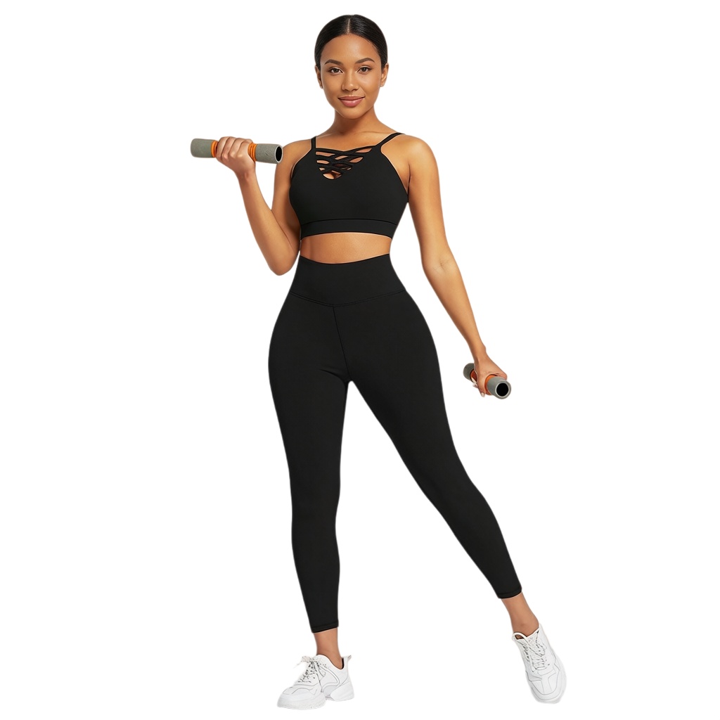 Yoga Fitness Yoga - ชุดโยคะฟิตเนสสำหรับผู้หญิง 3 ชิ้น - ชุดออกกำลังกายแขนยาว เสื้อฮู้ดครอป