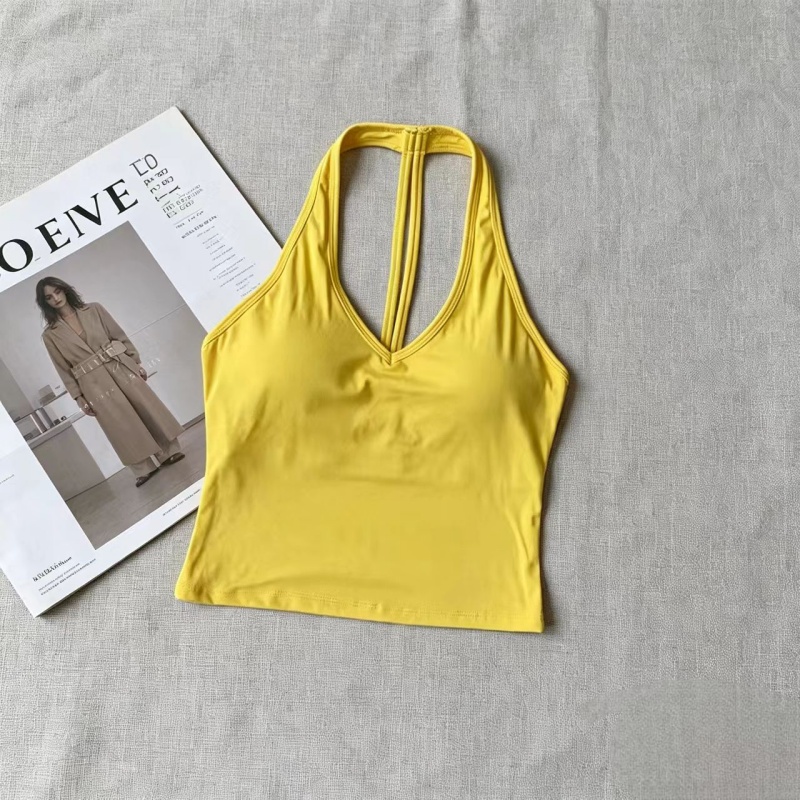 Yoga Và Fitness - เสื้อกล้ามโยคะคอวีแบบผูกคอและสายไขว้หลังสำหรับผู้หญิง สีโดปามีนกันกระแทก เหมาะสำหรับออกกำลังกาย ฟิตเนส โยคะ และสตูดิโอโยคะ