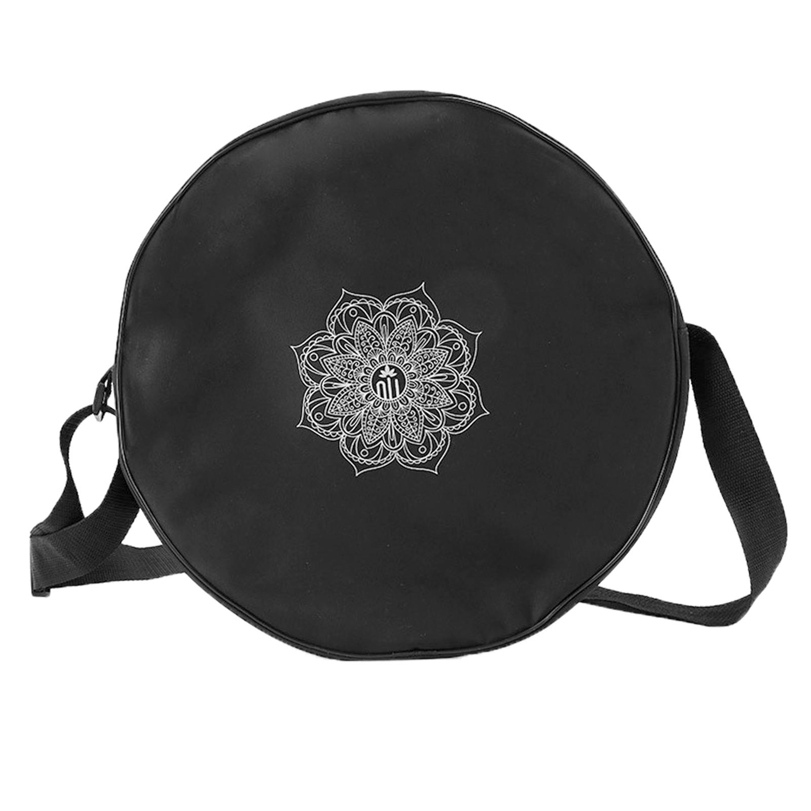 Yoga Fitness Wheel - กระเป๋าล้อโยคะไนลอนสีดำแมนดาลาดอกไม้โยคะวงกลมกระเป๋าเก็บล้อธรรมะกระเป๋าฟิตเนสสะพายไหล่