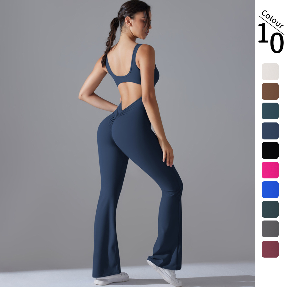 Yoga Và Fitness - เซ็กซี่กลับ V Jumpsuit GYM ชุดผู้หญิงการฝึกอบรมชุดโยคะกีฬาผู้หญิงกีฬา Jumpsuit