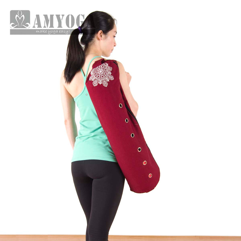Yoga Fitness Yoga - กระเป๋าใส่เสื่อโยคะแบบผ้าแคนวาส กระเป๋าสะพายไหล่เดียวสำหรับใส่เสื่อออกกำลังกาย กระเป๋าเป้สะพายหลังสำหรับฟิตเนสและกีฬา กระเป๋าโยคะสำหรับเสื่อขนาด 6-8 มม.