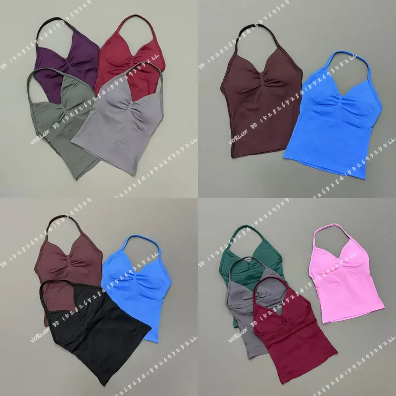 Yoga Và Fitness - เสื้อกล้ามออกกำลังกายสำหรับผู้หญิง คอฮอลเตอร์ พร้อมบราในตัว คอวี ไร้ตะเข็บ ทรงเข้ารูป