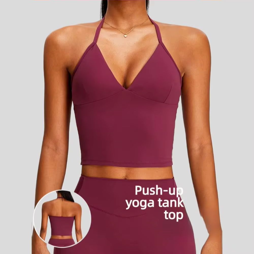 Yoga Và Fitness - เสื้อกล้ามโยคะสำหรับผู้หญิง บราฟิตเนส ชุดชั้นในสำหรับวิ่งออกกำลังกาย เสื้อกล้ามยิมแบบดันทรง มีฟองน้ำเสริม คอวี