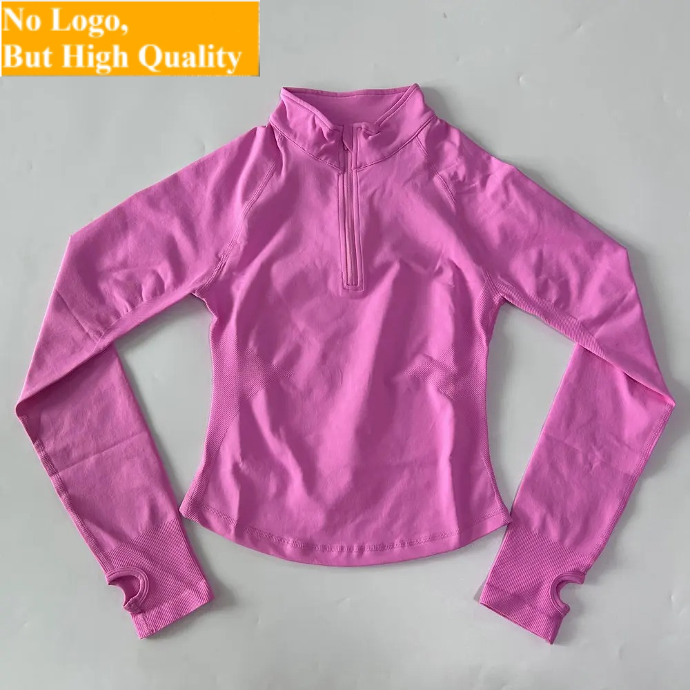 Yoga Fitness Yoga - เสื้อแจ็คเก็ตโยคะไม่มีโลโก้ แขนยาว ซิปครึ่งตัว สำหรับผู้หญิง เสื้อกีฬาไร้ตะเข็บ เสื้อวิ่งออกกำลังกาย